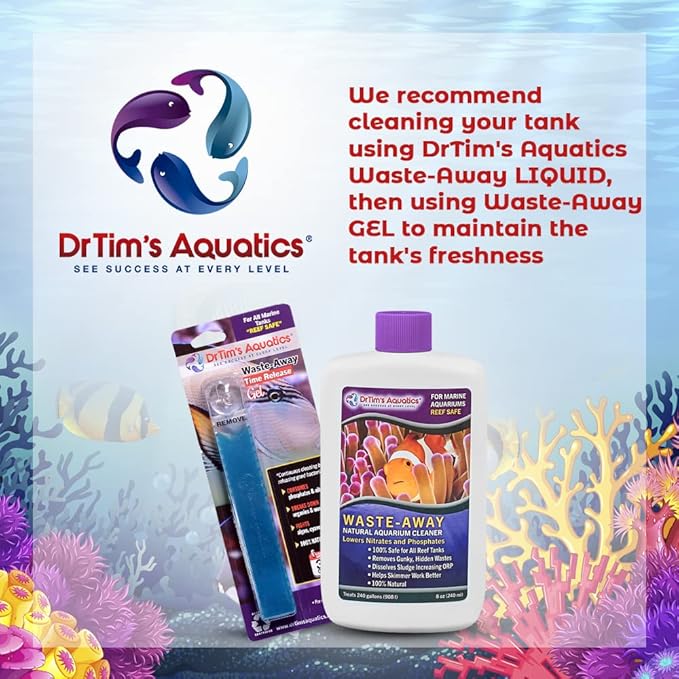 DrTim's Aquatics Reef Safe Waste-Away Time Release Gel – Natural Fish Tank & Aquarium Leave-in Waste Management Solution for Dissolving Cleaning Organic Sludge - Treats 100 gal