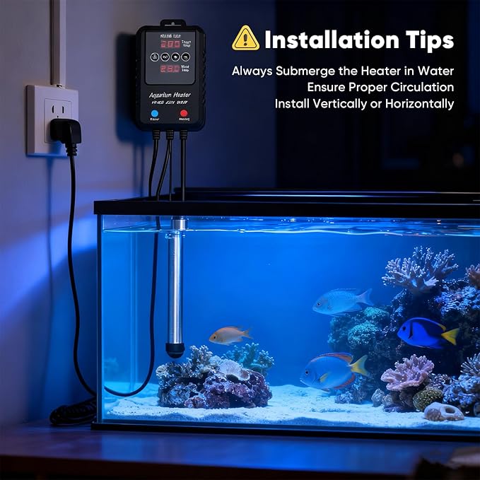 Aquarium Heater 100W for 10-20 Gallon Tanks, Submersible Fish Tank Heater with External Digital Temperature Controller, Adjustable Thermostat, Overheat and Dry-Run Protection