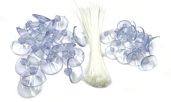 Aquarium Suction Cups,20Pcs 25mm/0.98inch + 20Pcs 35mm/1.37inch Fish Tank Suction Cups with Adjustable Cable Ties for Aquarium Fish Tank Plants, Planter, Binding Moss Shrimp Nest