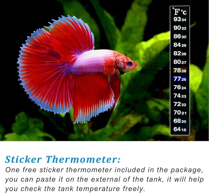 PULACO 100Watt Aquarium Heater for 15-25 Gallon Fish Tank, Adjustable Submersible Heater Thermostat with Thermometer Strip and Suction Cup