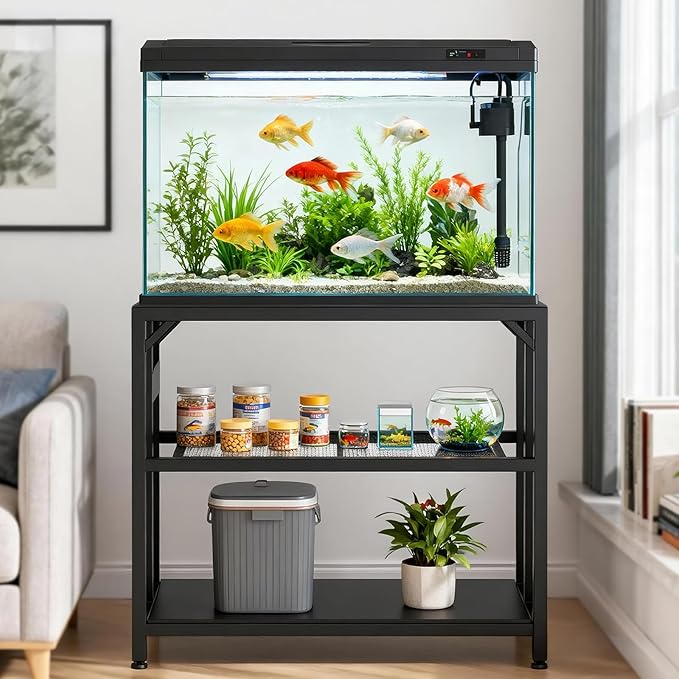 40 Gallon Fish Tank Stand with Power Outlets and Adjustable Shelf, 660LBS Capacity Metal Aquarium Stand for Turtle Tank, Reptile Terrarium and Breeder Tank, Suitable for Home Office, Black
