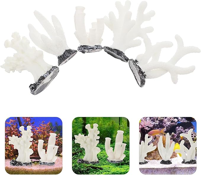 NOLITOY 5pcs Artificial Aquarium Coral Ornament, Simulated Coral Faux Fish Tank Plants Decorations for Landscaping Accessories Tabletop Decor