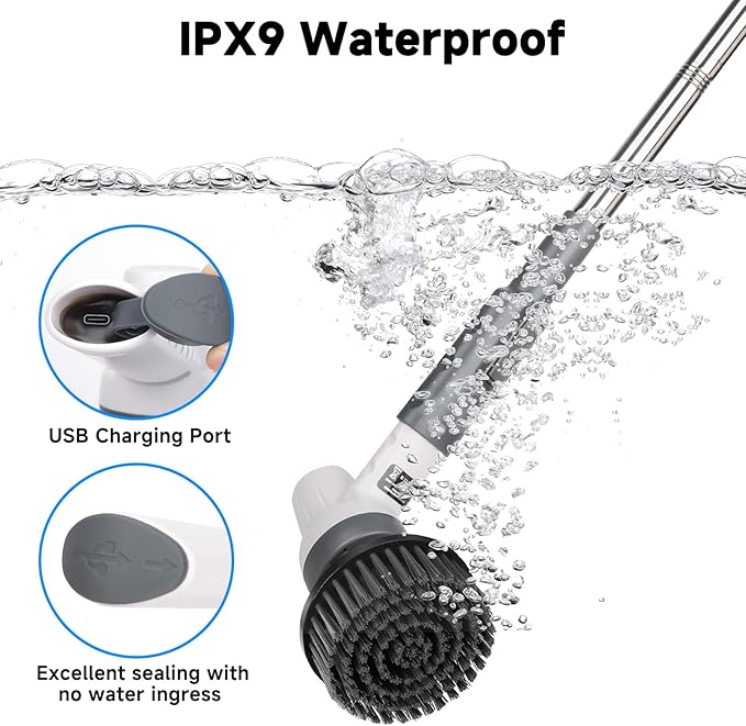 AQQA 8-in-1 Electric Aquarium Cleaning Kit IPX9 Waterproof Cordless Rechargeable Glass Scrubber Handheld Fish Tank Cleaner Powerful Algae Scraper & Cleaning Brush Set (Grey)