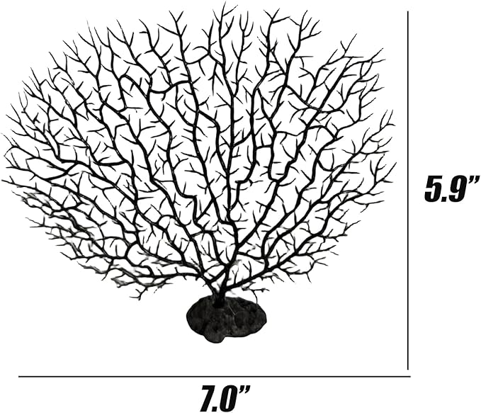 Tfwadmx Large Artificial Coral Plant Sea Fan Decor Black Fish Tank Decoration Aquarium Landscape 2 Pcs 5.9inch to 7inch