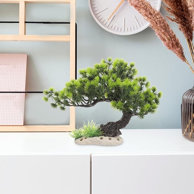 Housoutil Aquarium Artificial Plastic Plants Decoration - Bonsai Tree Plant Fish Tank Decorations Artificial Aquarium Plants Tree - Fish Tank Hides Complete Tree