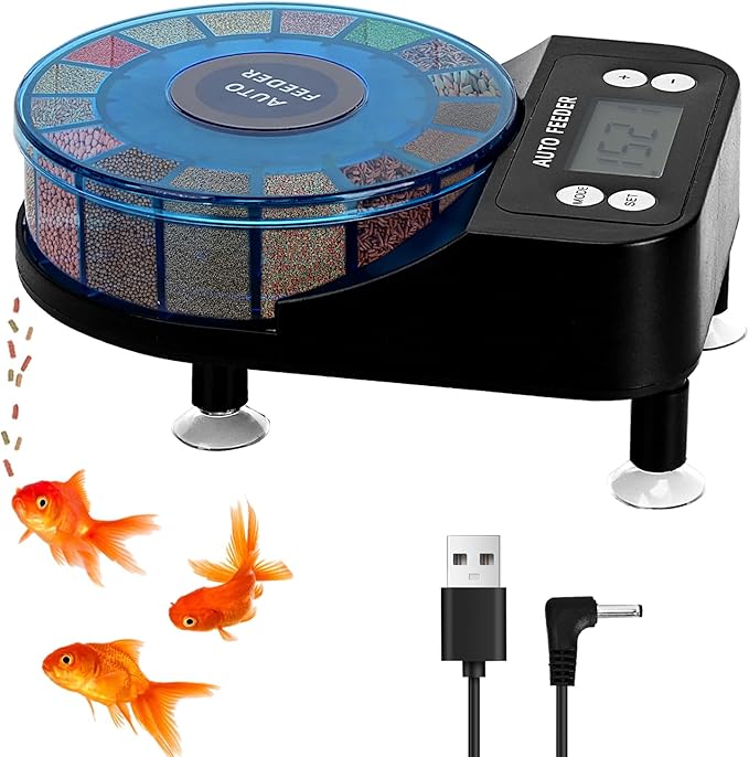 Automatic Aquarium Fish Feeder Moisture Proof Precision Fish Tank Food Dispenser with Timer Feeding Vacation Feeder, USB Rechargeable, LCD Display for Vacation Weekend Holiday