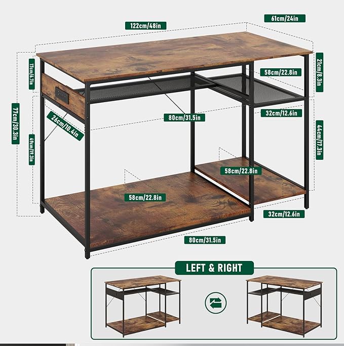 Reptile Tank Stand with Power Outlets,48" X 24" Tabletop Fits up to 120 Gallon Bearded Dragon Enclosure Stand,Double Snake Terrarium Table with Light