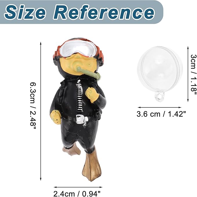 Diver Aquarium Decorations, Floating Diver Fish Tank Decorations, Floating Cartoon Diver Decor, Fun Floating Fish Decoration, PVC Diver Decoration, Black, 1 Set