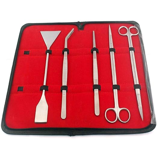 12 Inch Stainless Steel Aquarium Kit - 5 Tools Landscaping,Gravel Sand Substrate Scraper for Freshwater & Saltwater Marine Maintenance Straight Curved Scissors,Substrate Spatula, Straight Bent Tweezer