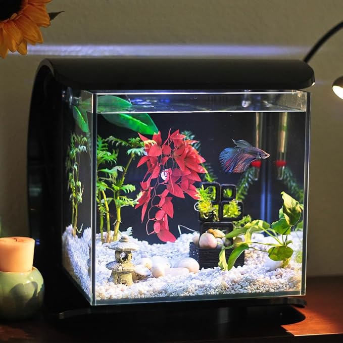 iplusmile Reptile Artificial Hanging Silk Plants with Suction Cup, Terrarium Tank Fake Plants Habitat Decorations for Indoor Bearded Dragon Hermit Crab Lizard Snake Geckos, Red
