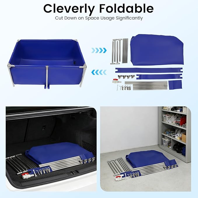 Foldable Canvas Fish Pond, Above Ground Fish Aquarium with Steel Frame and Drain Valve, 20in Deep Display Show Tank Koi Pond Water Pool for Outdoor Indoor Breeding, 47.2" L x 31.4" W x 19.6" H