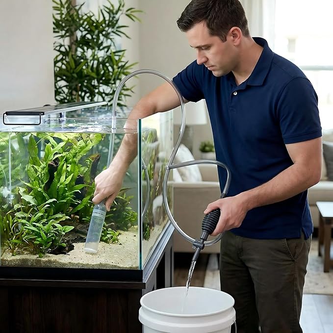 Aquarium Gravel Cleaner with Flow Control Valve – Medium Fish Tank Siphon Vacuum Pump for Gravel & Sand, Water Change, 5.7FT Hose, Fits 10–50 Gallon Tanks