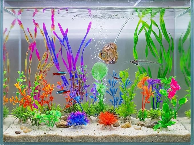 25pcs Aquarium Decor Plants,Fish Tank Accessories Aquarium Artificial Plants, Fish Tank Decorations Plants, Small to Large