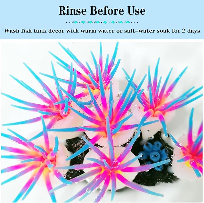 Silicone Glowing Effect Aquarium Fish Tank Decorations, Artificial Soft Anemone Coral Plants Ornaments for Aquarium Decor Landscape, Glow in Dark Fish Tank Accessories Decorations(Blue)