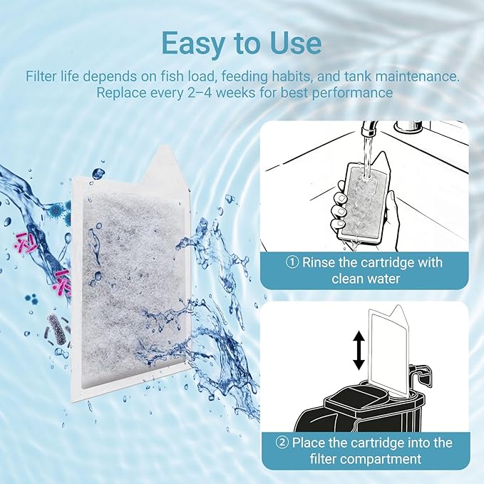 Koller Products Small Aquarium Filter Cartridges 6-Pack, High-Efficiency Replacement for 3–6 Gallon Aquariums, Keeps Water Crystal Clear