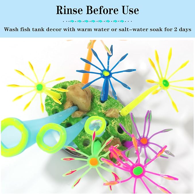Glow in Dark Aquarium Fish Tank Decorations, Artificial Soft Anemone Coral Plants Ornaments for Aquarium Decor Landscape, Silicone Fish Tank Accessories Decorations (Green)