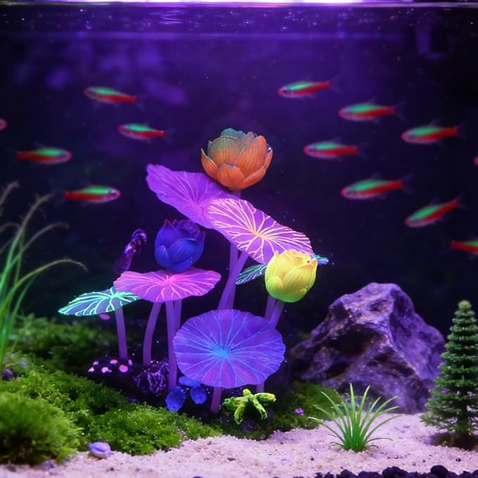3-Petal Lotus Aquarium Decor with Weighted Base, Lifelike Silicone Lotus Flower & Leaf Ornament for Freshwater Fish Tanks, Betta Cave and Shrimp Shelter for Aquascaping