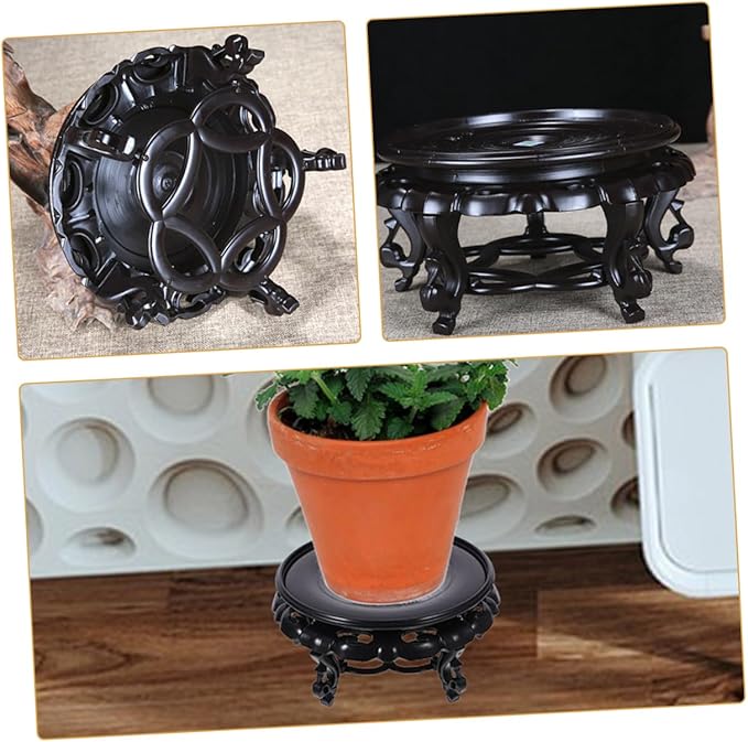 Chinese Style Resin Wooden Base Tray Fishbowl Stand Vase Base Tall Stand for Large