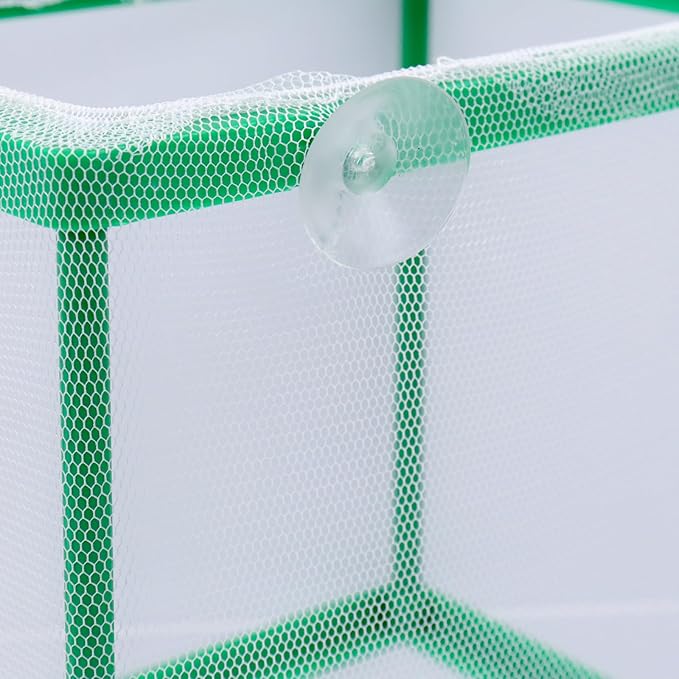 MY MIRONEY 2PCS 6.69" x 5.04" x 6.38" Fish Tank Breeder Green Nylon Fish Incubator Mesh Box Aquarium Fish Fry Hatchery Breeder with Suction Cups