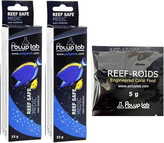 Polyp Lab Medic Reef Safe PARASlTE EIiminator Marine Ich Freshwater Ich Marine Velvet De-poIIute Water Marine and Freshwater Reefroids Coral Aquarium Fish Food (Two Medic + Food)