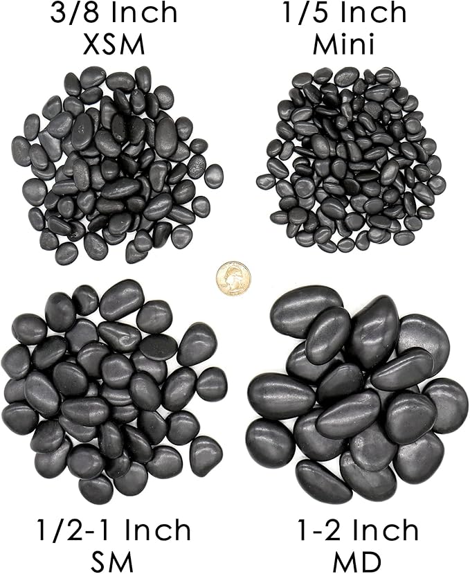 Black Rocks for Plants. Polished Decorative Pebbles. 1/5 Inch 2 lbs. for Garden, Landscaping, Vase fillers, Succulents, pots (Mini, Black, 2)