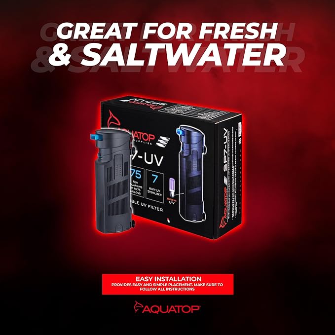 Aquatop 72-126 GPH Internal Filter - Submersible Filter - Includes Replaceable Filter Sponge - Ideal for Tank or Sump - Adjustable Flow Rate