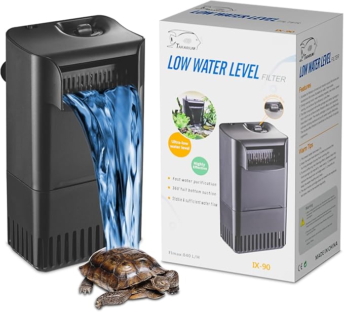 Turtle Tank Filter Power Adjustable 10-40 Gal. 222 GPH Aquarium Filter w/ Filter Mdeia Accessories 1Pcs Ceramic Ball Plate & 4pcs Low Water Level Power Filter Replacement Sponge Clip for IX-90 Filter