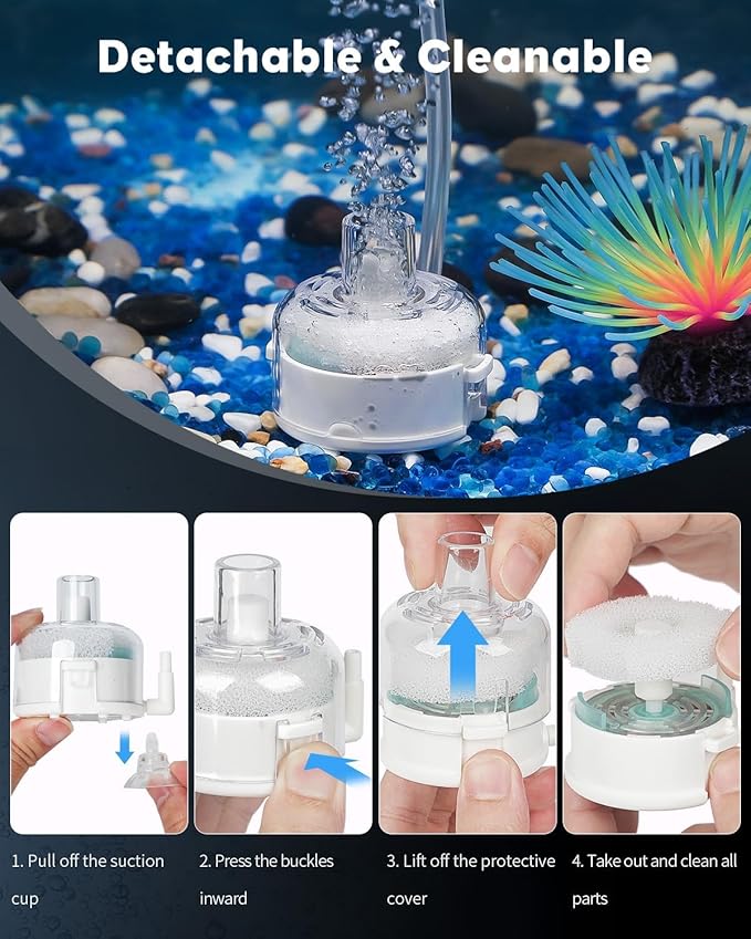 Pawfly Mini Aquarium Air Pump, Ultra Quiet 1.3W Oxygen Aerator for Nano Fish Tanks 1-15 Gallons, Compact Bubbler with Sponge Filter, Airline Tubing and Air Stone