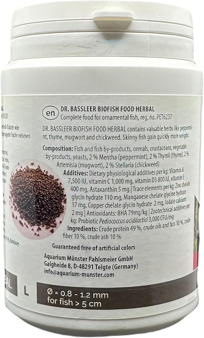 Bassleer Herbal BioFish Food - Formulated for Optimal Fish Health (Lrg, 150g)