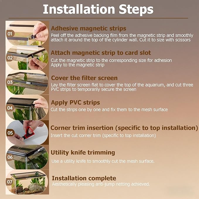 Fish Tank lid, Magnetic Aquarium lid Fish Tank Hood top Cover Anti-Jumping net Cover mesh to Protect Fishes Jumping Out