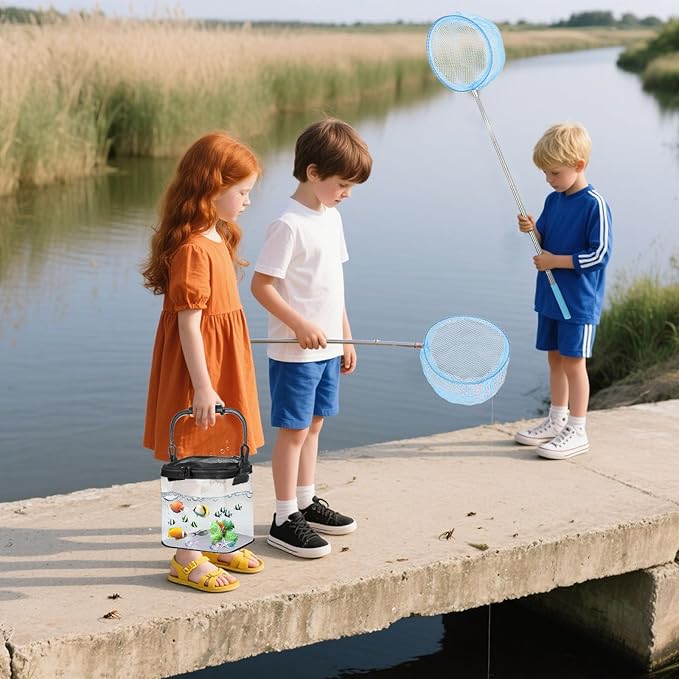 2 Sets Catch Plastic Beach Aquarium Kit, Release Aquarium Box for Beach with Retractable Net Bag and Transparent Portable Handheld(Black)