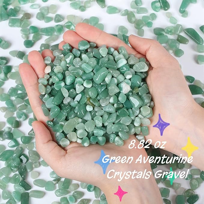 Green Aventurine Crystal Polished Rocks 0.3-0.4" Tumbled Stones Chips Stone Crushed Quartz Natural Gem Home Decoration Aquarium Plants Cacti Vase Filler Landscape Bottom Ornament 0.6lb 250G