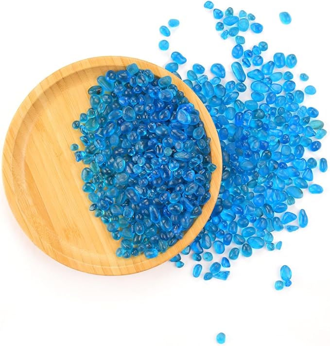 Glass Stones, 1Lb/460g Irregular Sea Glass Pebbles Non-Toxic Artificial Crystal Gemstones for Aquarium Turtle Tank Vase Filler Terrarium Flowerpot Decoration, Lake Blue