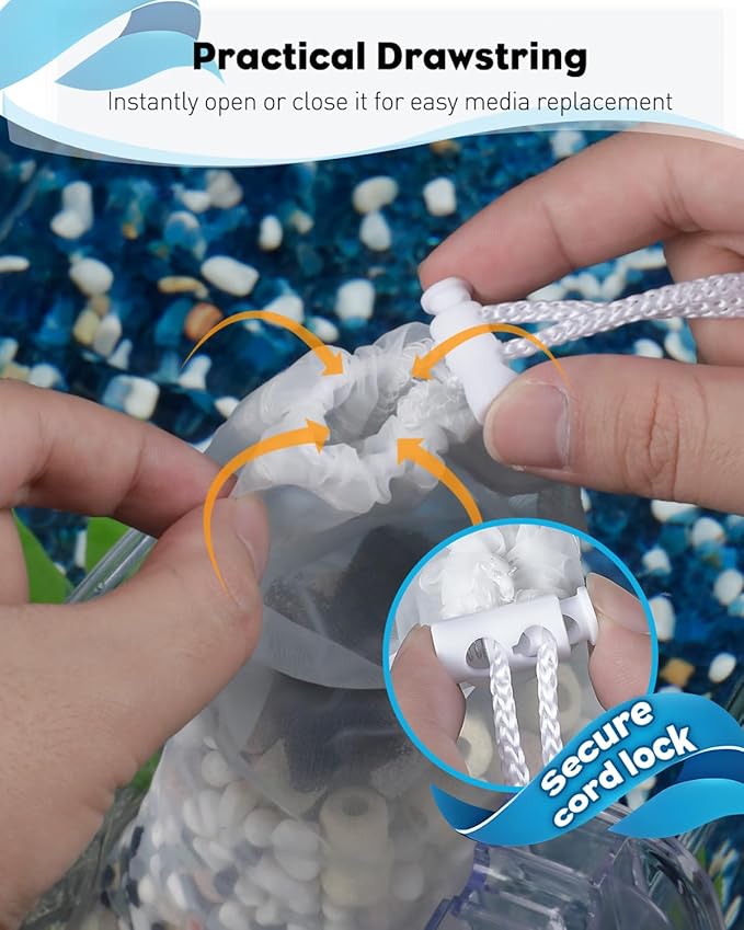 Pawfly 8 Pack 150 Micron Aquarium Filter Media Bags with Drawstring, Fish Tank Extra Fine Mesh Bag (11.8" x 7.8"), Aquarium Mesh Bag for Ceramic Rings, Fine Resins, Bio Filter Balls, Activated Carbon