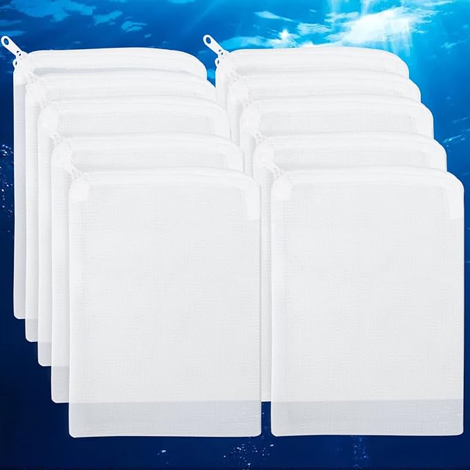 Segarty Filter Media Bags, 10 Pack 0.5mm Fine Mesh 7.7 x 6 Inch White Reusable Nylon Aquarium Net Bags with Plastic Zipper for Activated Carbon, Ceramic Rings, Bio Balls, Charcoal, Fish Tank