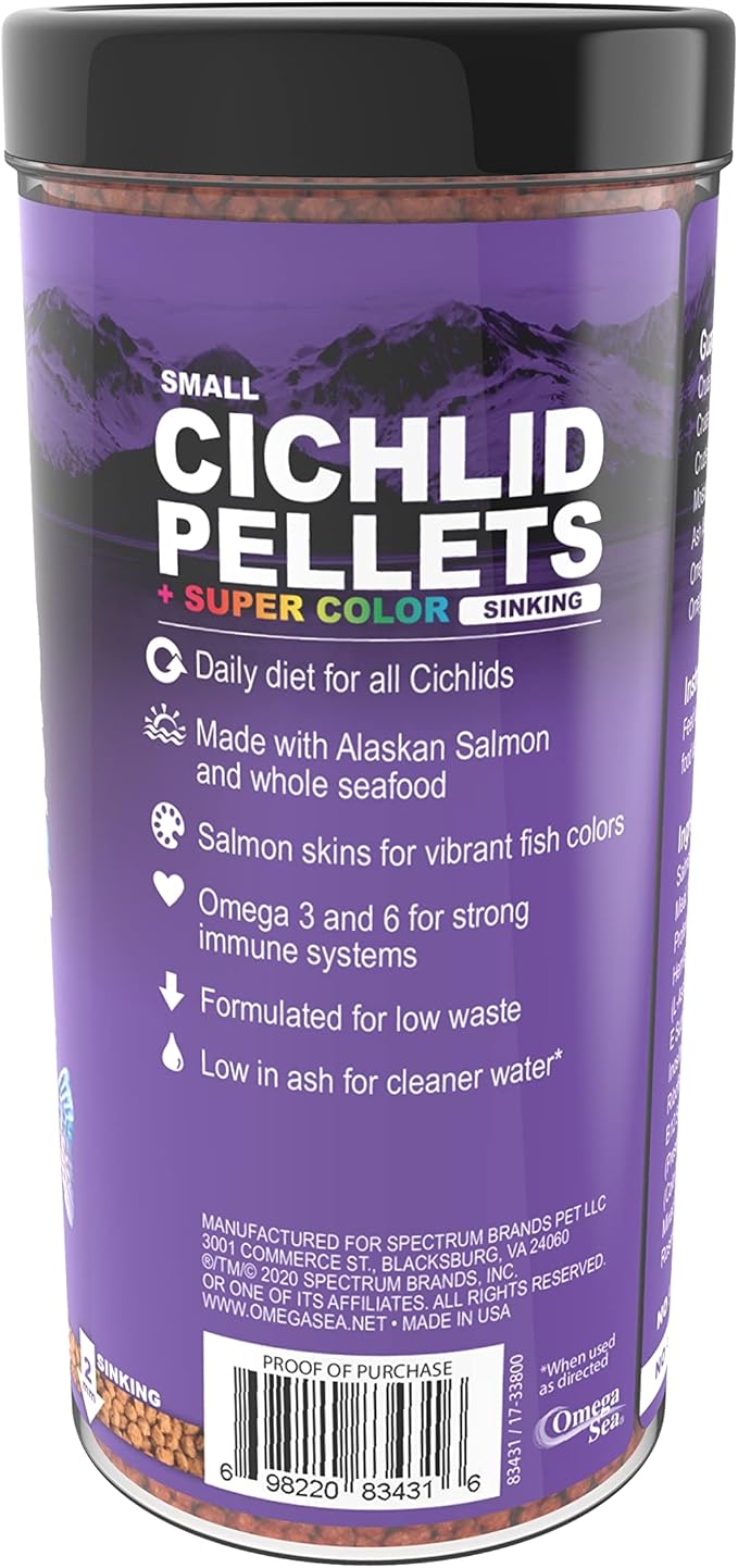 Omega One Super Color Sinking Cichlid Pellets, 2mm Small Pellets, 8 oz