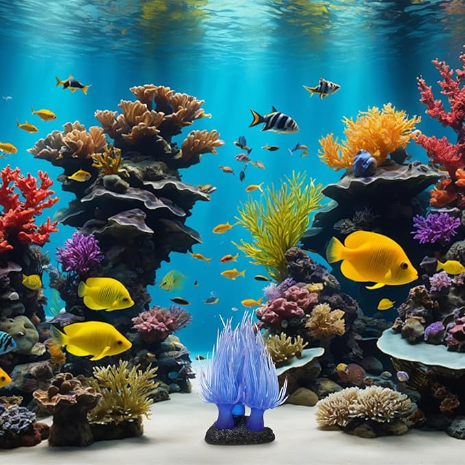 Artificial Coral Ornament for Fish Tank Aquarium Decoration Lifelike Soft Reef Coral with Stable Base Water Landscape Decor Accessory 3.14X2.95X2.95In