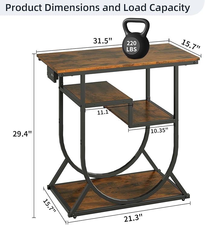 HavenlyYouth 20-29 Gallon Fish Tank Stand with Power Outlet, Metal U Shaped Aquarium Stand with Storage Shelves, Heavy Duty Terrarium Rack for Home Office, 31.5" L x 15.7" W x 29.4" H, Rustic Brown