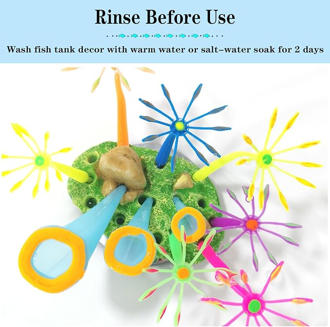 Glowing Effect Aquarium Fish Tank Decorations, Silicone Artificial Soft Anemone Coral Plants Ornaments for Aquarium Decor Landscape, Glow in Dark Fish Tank Accessories Decorations(Orange)