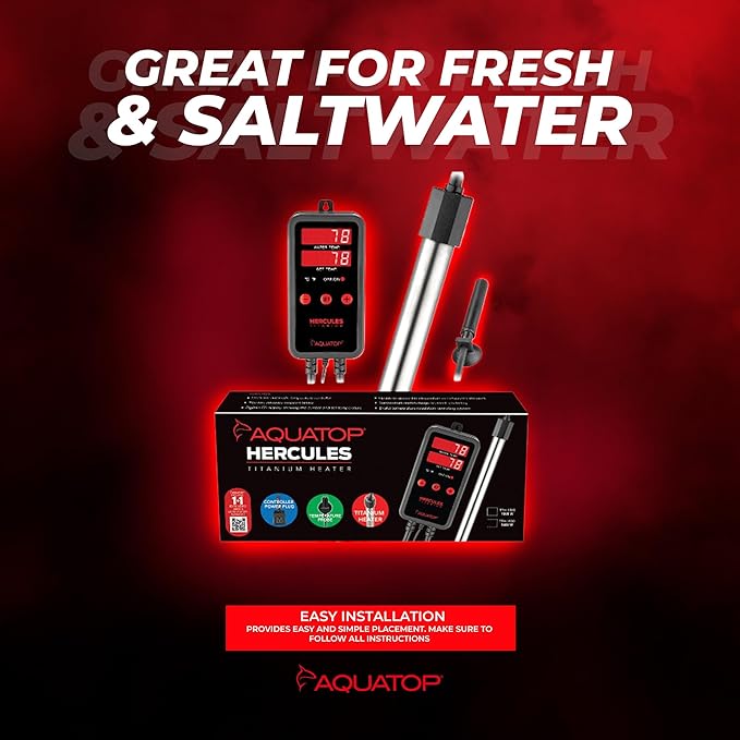 Aquatop Hercules 1,000W Titanium Heater with Digital Controller – for 300-Gallon Tanks – Adjustable Temperature – for Fresh & Saltwater Aquariums