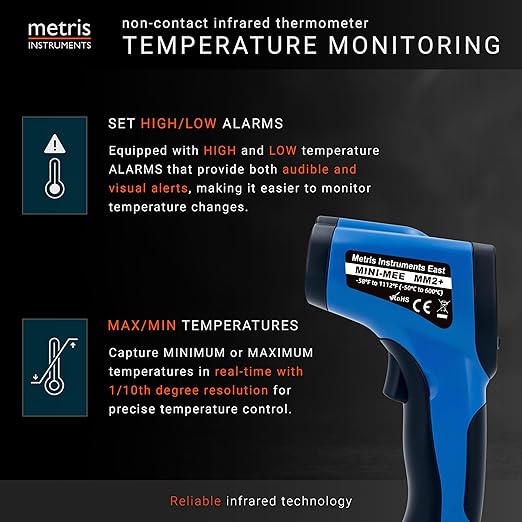 Metris Digital Infrared Thermometer for Aquarium Fish Tank, Reptile, Snake, Terrarium Accessories, Automotive, Laser Temperature Gun with 1-Point Aiming, MMM-2