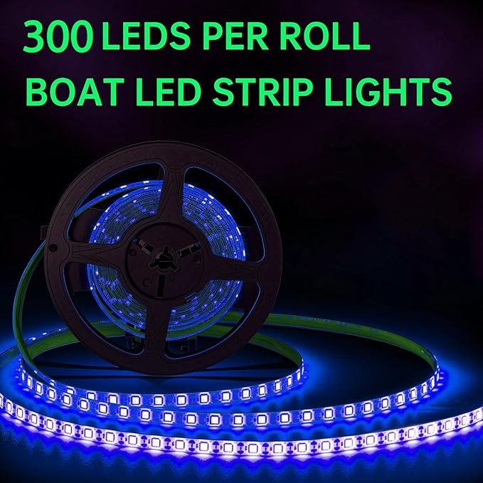 Shangyuan Marine LED Strip Lights with Battery Box for Pontoon Under Deck Lights, Battery Operated Boat Interior Lights for Fishing Sailboat Kayak, Boat Accessories, 5m (16.4ft) (blue)
