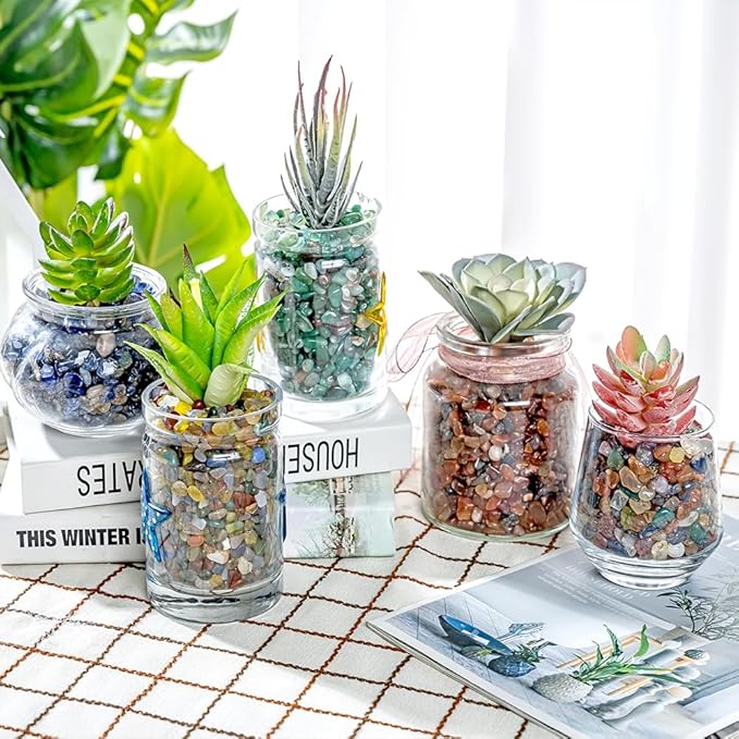 Decorative Polished Rocks, Gravel Rocks Crushed Crystal Mixed Color Stones for Plant Flower Pots Succulents Cactus Plant Vase Filler Aquariums Gravel DIY Craft (2.2 LBS, Brown)
