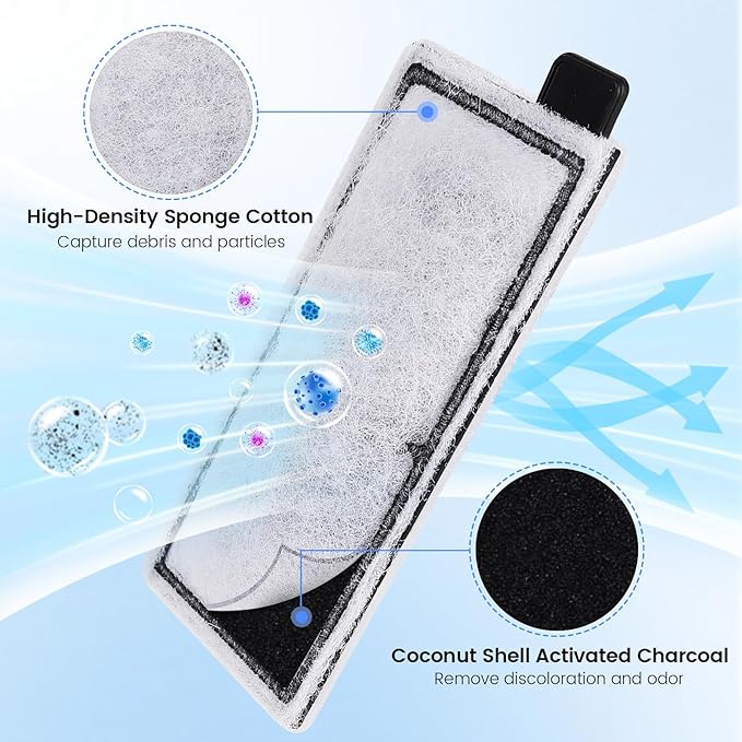 hygger HG009 Aquarium Filter Replacement Carbon Filter Cartridges 4 Pcs with Triangle Filter Sponge 3 Pcs (L)