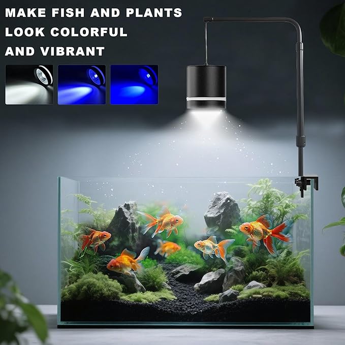 LIYAOLI Aquarium Pendant Lighting, Adjustable Tri-Spectrum LED for Planted Tank,Clip-On Hanging Fish Tank & Freshwater Plants | Full Spectrum Spotlight (White/Blue Light)