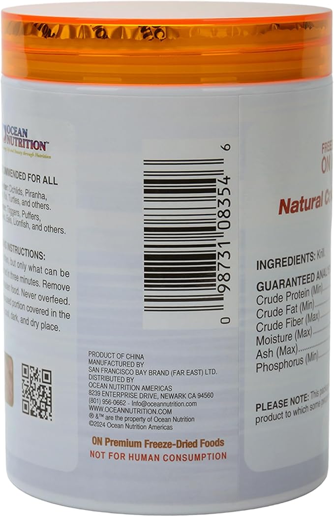 Ocean Nutrition Premium Freeze-Dried Krill Fish Food - Natural Shrimp Food for Freshwater Cichlids, Piranha, Catfish, Koi & Saltwater Triggers, Puffers, Groupers
