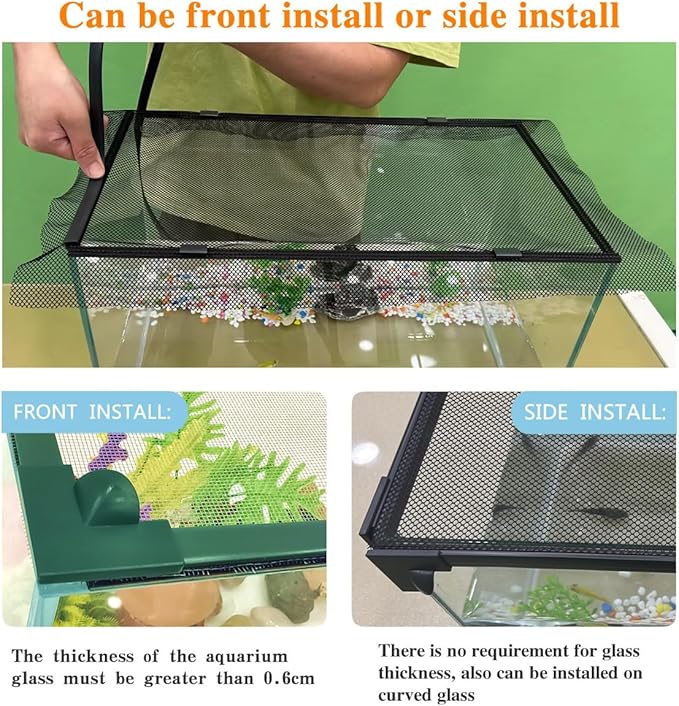 Magnetic Fish Tank Cover Green Frame Grey Fiberglass Mesh, DIY Fish Tank Lid Aquarium Lid for Preventing Fish from Jumping Out and Reptile Escaping Adjustable Size Fit Tank Size Max 35''X19''