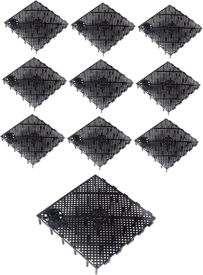 10 Pieces Aquarium Bottom, Grid Divider Tray Sand Gravel Accessories, with Connector Black
