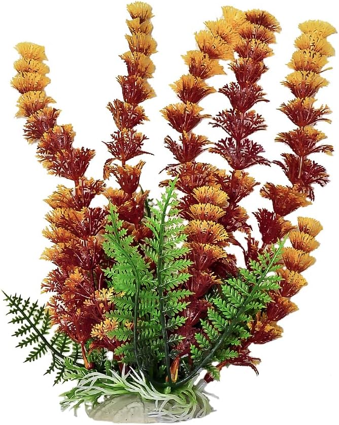 Aquatop 6 Inch Rustic Fire Cabomba-Like Artificial Aquarium Plant - Realistic, Weighted Base for Stability, Ideal Aquarium Decor for Freshwater and Saltwater Tanks, PH-BH41