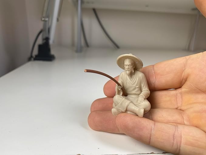 Miniature Zen Fisherman Figurine ā Old Wise Man Fishing Bonsai Tree Accessory ā 3D Printed Ivory Finish Aquarium & Terrarium Decor ā Oriental Feng Shui Sand Garden Ornament